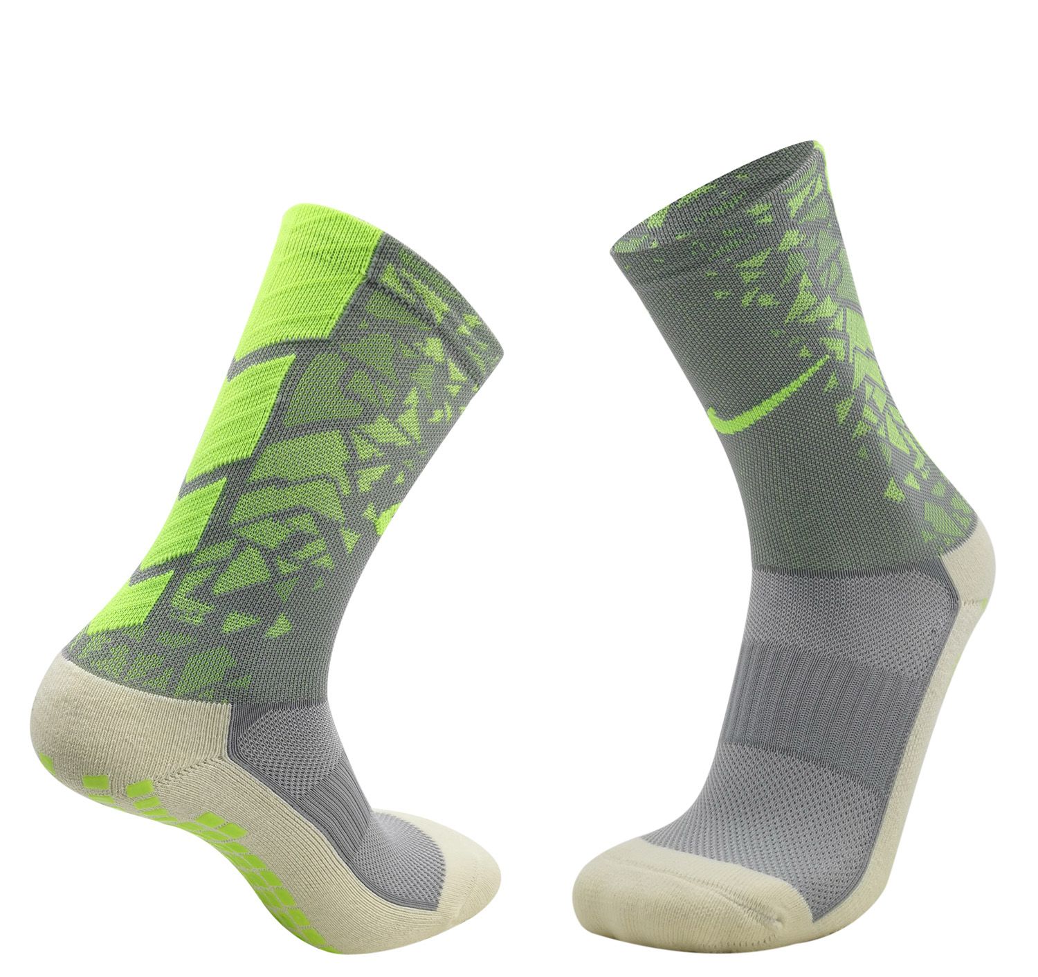 Meia Pro Antiderrapante Cinza e Verde - Imagem 1